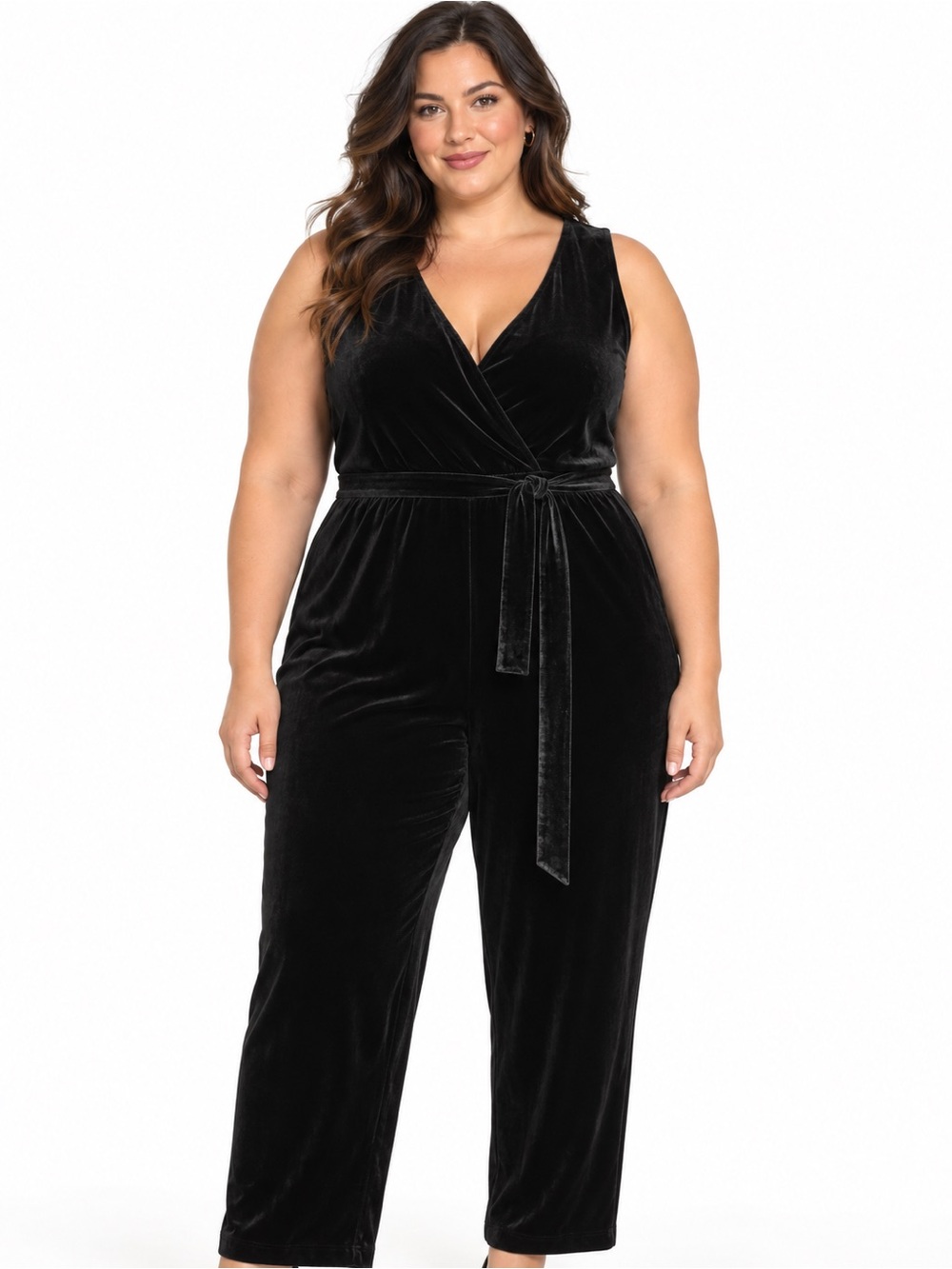 Simply Vera Vera Wang XXL Black Velvet Belted Wide Leg Jumpsuit Holiday